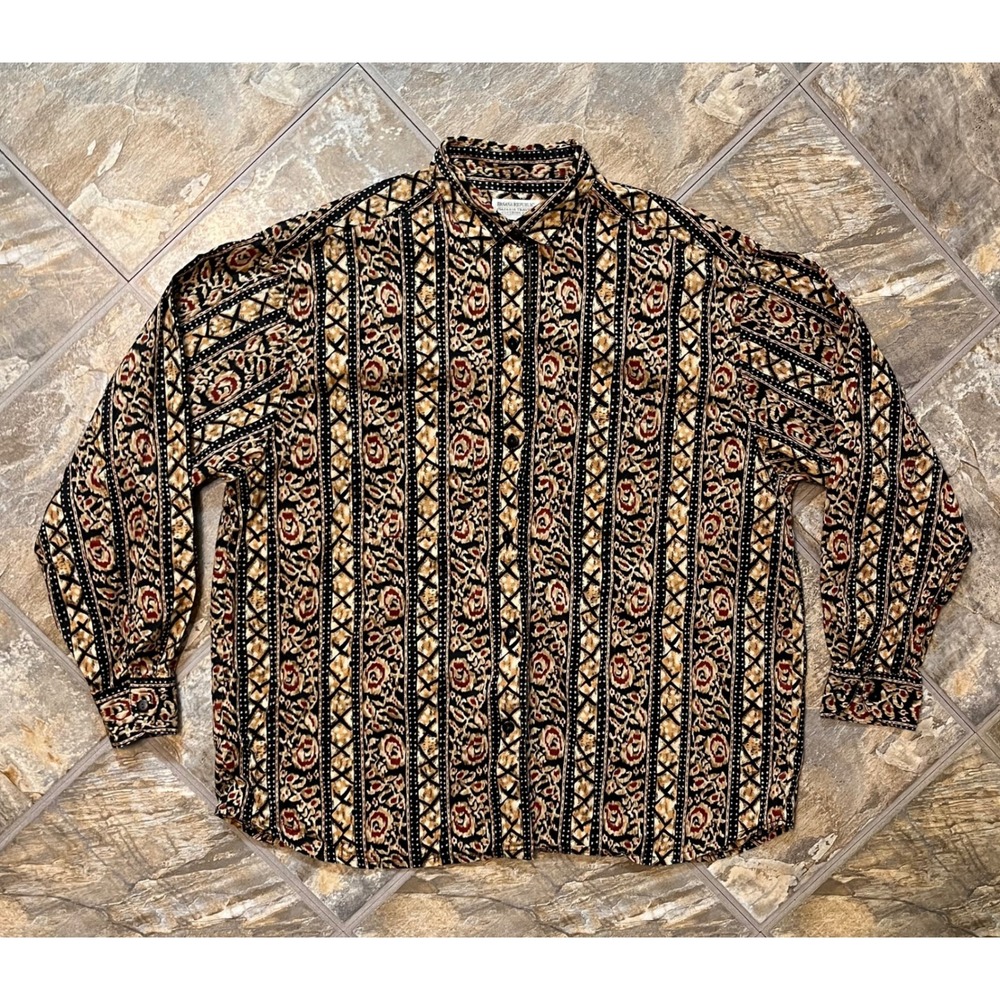 Banana Republic Button Down Shirt Women XL Black Tan Vintage Safari